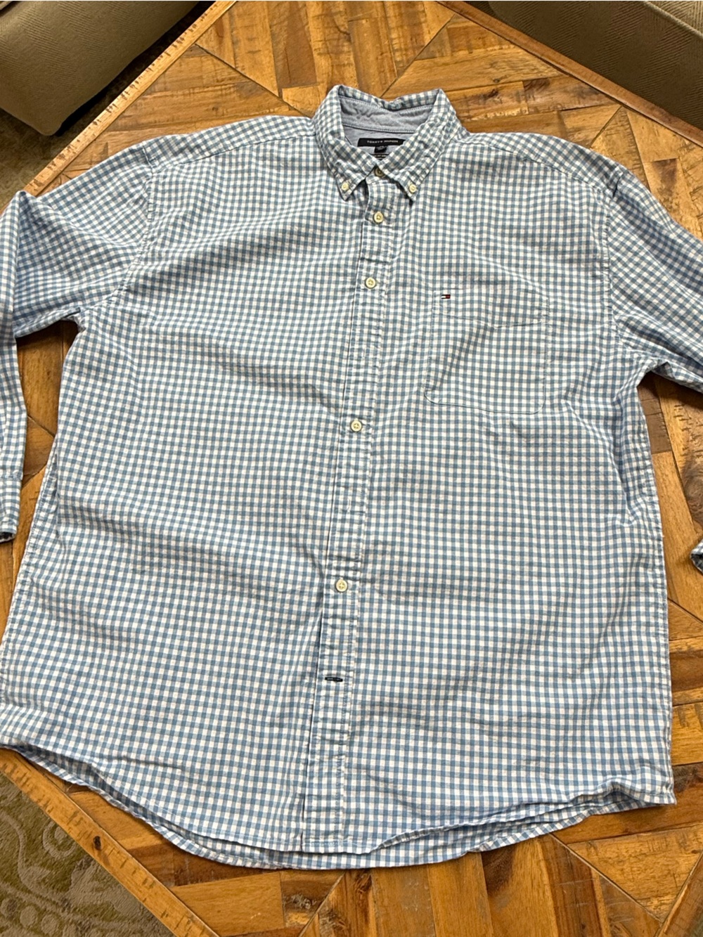 Tommy Hilfiger Blue and White Gingham Button-Down Shirt